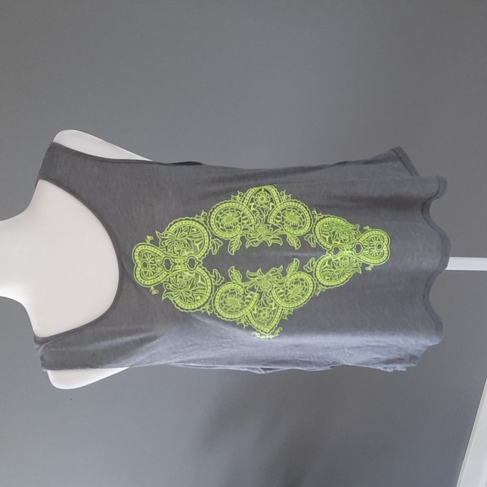 Bar III Gray Tank Top with Neon Green Design